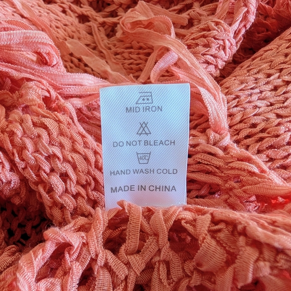 Linen Wool Blend Coral Crochet Fringe Tank Tunic Swim Cover Boho Festival Resort - Picture 10 of 10